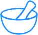 White icon of a mortar and pestle.