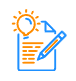 Paper, pencil, and lightbulb icon.
