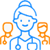 Icon of a smiling nurse or doctor and two team members.