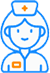 Blue and orange line icon of a smiling nurse.