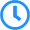 Simple blue and white clock icon.