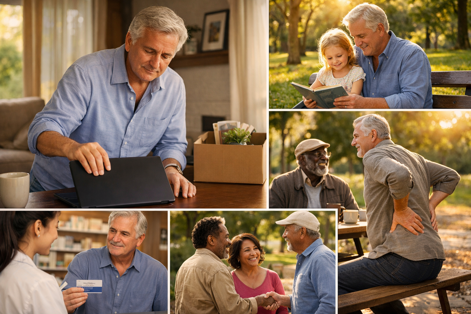 Illustration showing life events like retirement and family milestones that make people feel they have reached senior status.