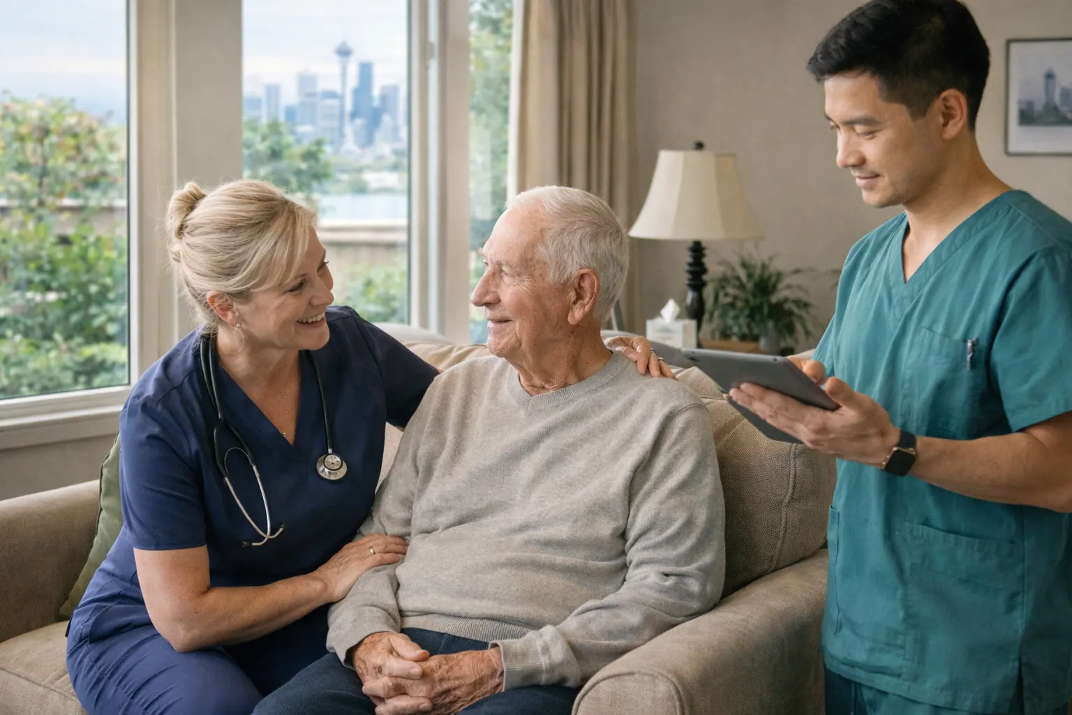 Infographics and photos of senior wellness and home health.